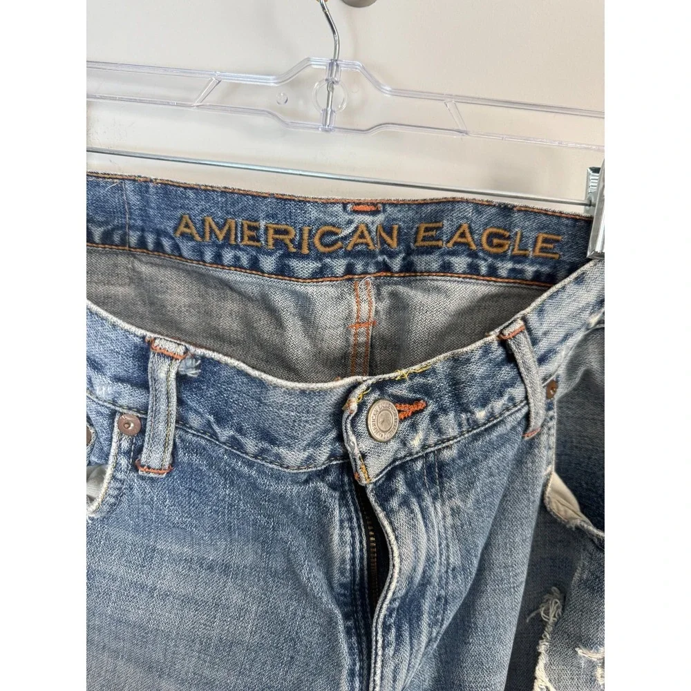 American Eagle Outfitters Men's 34x30 Blue‎ Distressed Straight Leg Denim Jeans